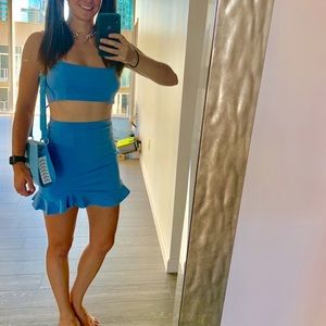 Lucy in the Sky, light blue matching set crop top and skirt size medium